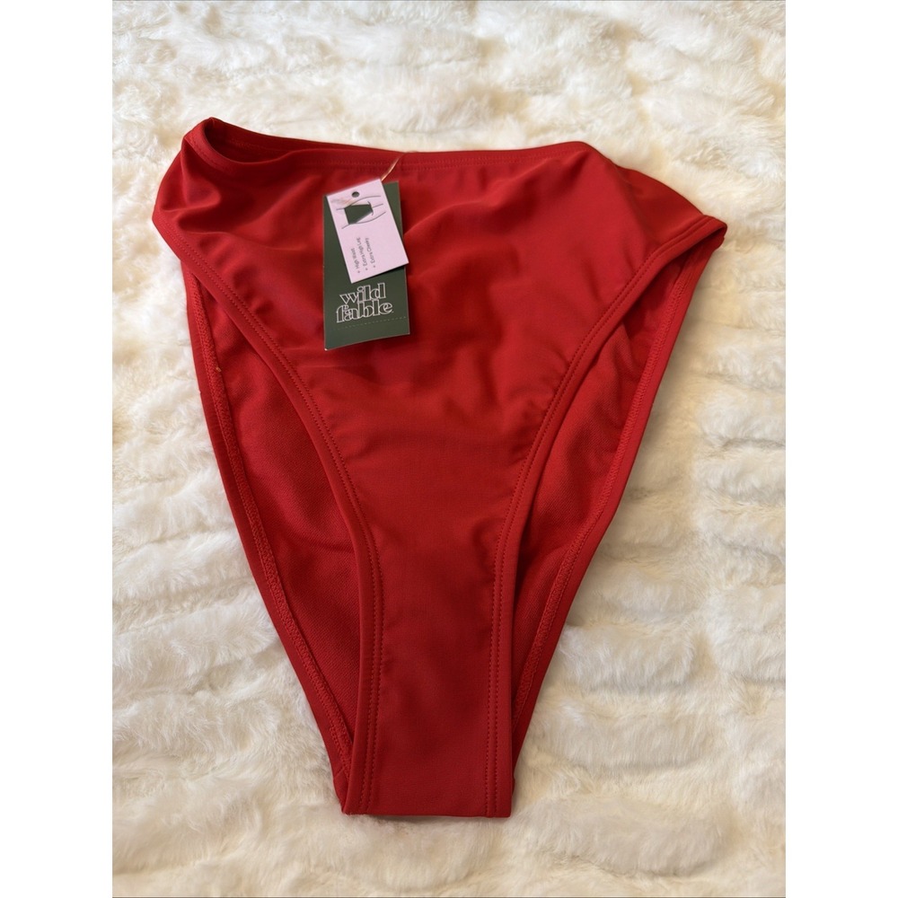 NWT Wild Fable Red High Waist Rise Super Cheeky Bikini Bottom Size XXS